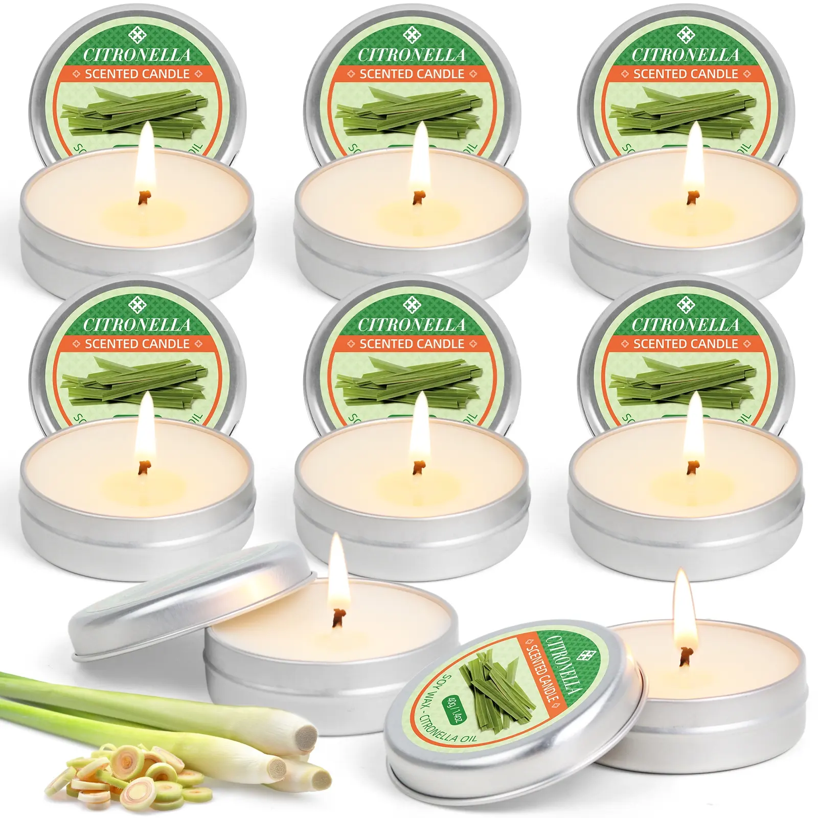 Citronella Candles for Outdoor and Indoor, Soy Wax Scented Candle, Lemongrass Scent Portable Tin Candle, Gift Set for Mother's Day, Christmas, Birthday, Ideal for Home, Garden, Patio, Camping, 8 Packs, Aroma