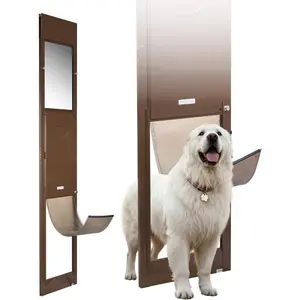 VEVOR Dog Door for Sliding Glass Door, 75 7/8 - 80 11/16 Adjustable Height Doggy Door for Sliding Doors, Aluminum Frame Tempered Glass Pet Door with Hinge Structure Flap and Lock for Large - Sized Dogs
