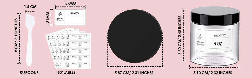 50 count Plastic Jars Round Clear Cosmetic Container with Lids, Slime Jars for Lotion, Cream, Ointments, Makeup, Eye shadow, Rhinestone, Samples, Pot, Travel Storage