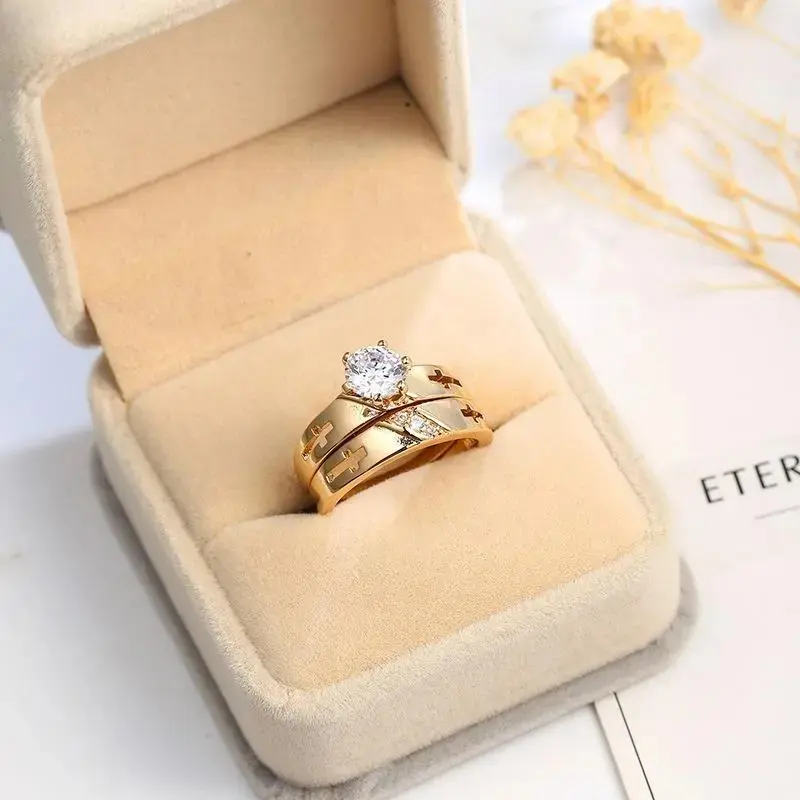 Gold Plated Cross Ring for Women & Men, Cubic Zirconia Faith Ring, Minimalist Dainty Christian Jewelry, Sparkly Adjustable Statement Ring, Trendy Everyday Fashion Accessory for Daily Wear, Anniversary & Gift