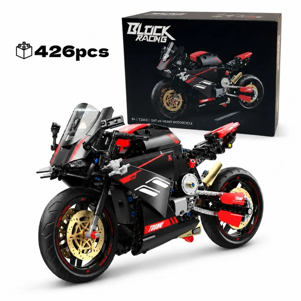 426PCS Technical Racing Motorcycle Building Blocks Model, Classic Heavy Motorbike MOC DIY Construction Toy, Cool Mechanical Desktop Display Gift for Adults Kids