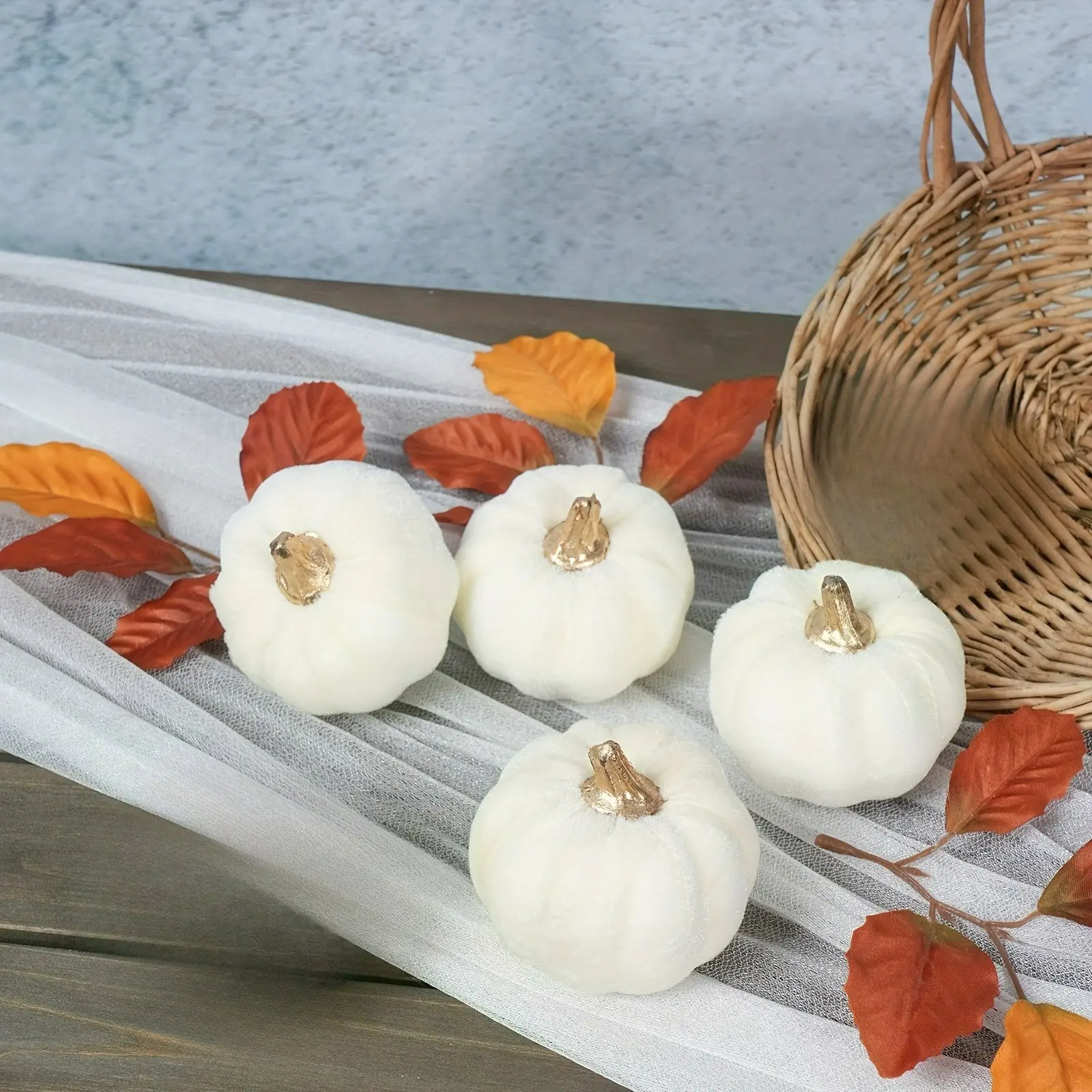 4pcs White Artificial Pumpkins, Suitable for DIY Decorations/paintable Pumpkins for Farmhouse Harvest Thanksgiving Mantel Table Centerpiece Autumn Fall Home Decoration Halloween Decorations