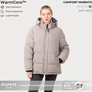 【Last Sale】PUFFIT WarmCore Premium Detachable-Hood Puffer Jacket | Classic Lightweight Winter Coat, Windproof, Water-Repellent, Adjustable Drawstring Design