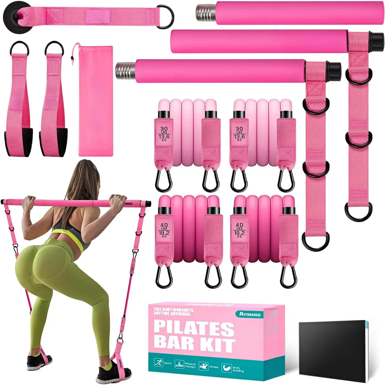 2026 Pilates Bar Kit with Resistance Bands, Pilates Workout Equipment for Legs, Hip, Waist, Arm, Squats Exercise Equipment for Home Workouts, Adjustable 3-Section Pilates Bar Kit for Women & Men