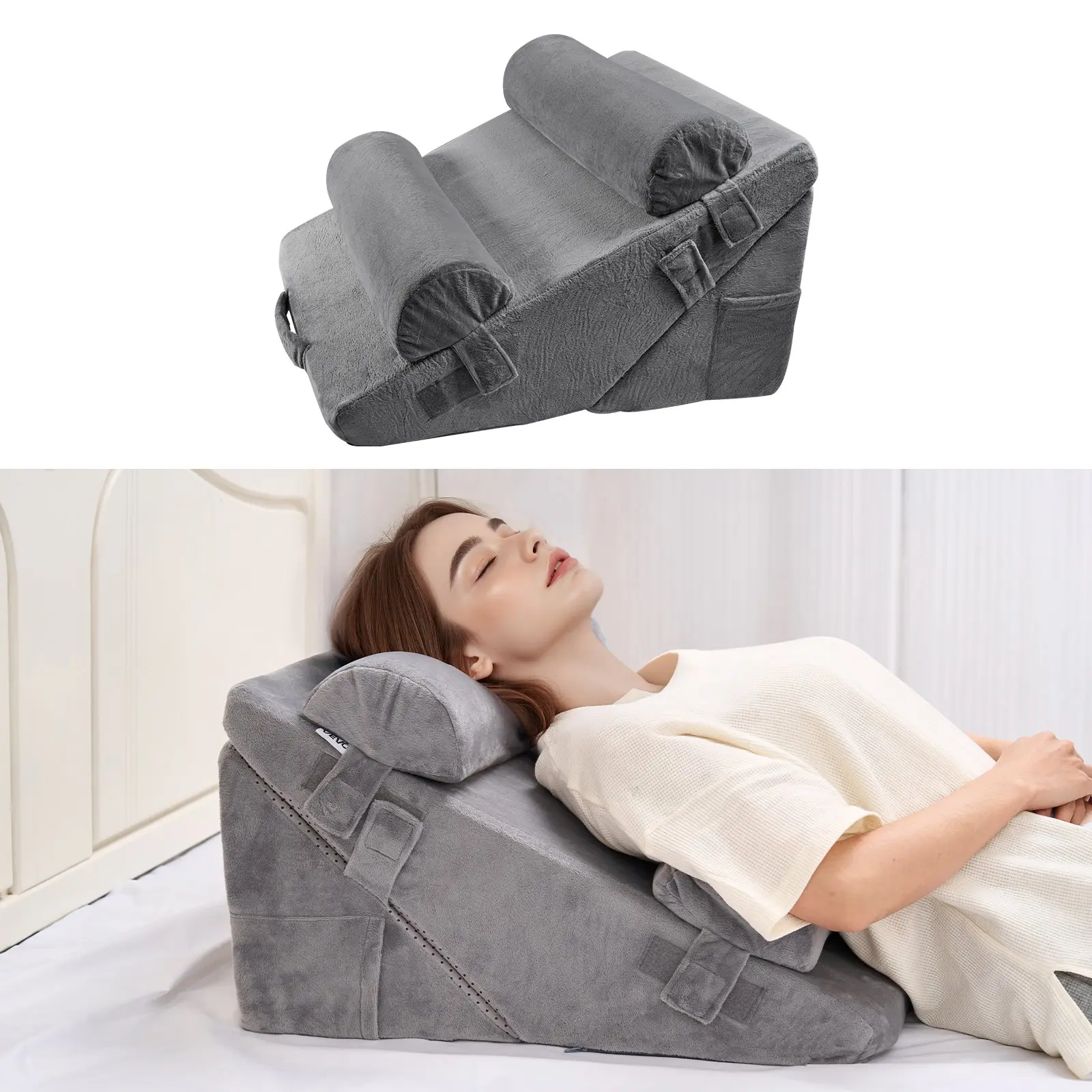 VEVOR Wedge Pillow for Sleeping, 4 Pcs Adjustable Orthopedic Bed Wedge Set, Support Arm Leg Neck Shoulder, Post Surgery Pillow for Back Pain, Acid Reflux, Snoring Relief, Sitting up in Bed, Dark Grey