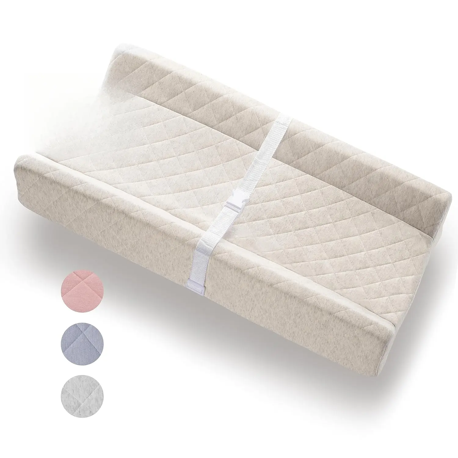 Organic Cotton Covered Contoured Baby Changing Pad |   Waterproof Foam Mattress, Soft, Removable & Washable Cover, Safety Strap, Non-Slip Bottom, Topper  Standard Size Infant Diaper Table & Dresser