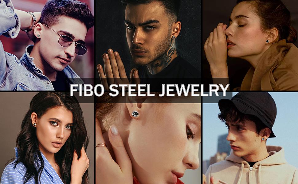 FIBO STEEL 9/16 Pairs Stainless Steel Stud Earrings for Men Women Fake Gauge Earrings Cheater Faux Gauges Ear Tunnel 8mm 18G 6.5mm Durable Comfortable SpringStatements