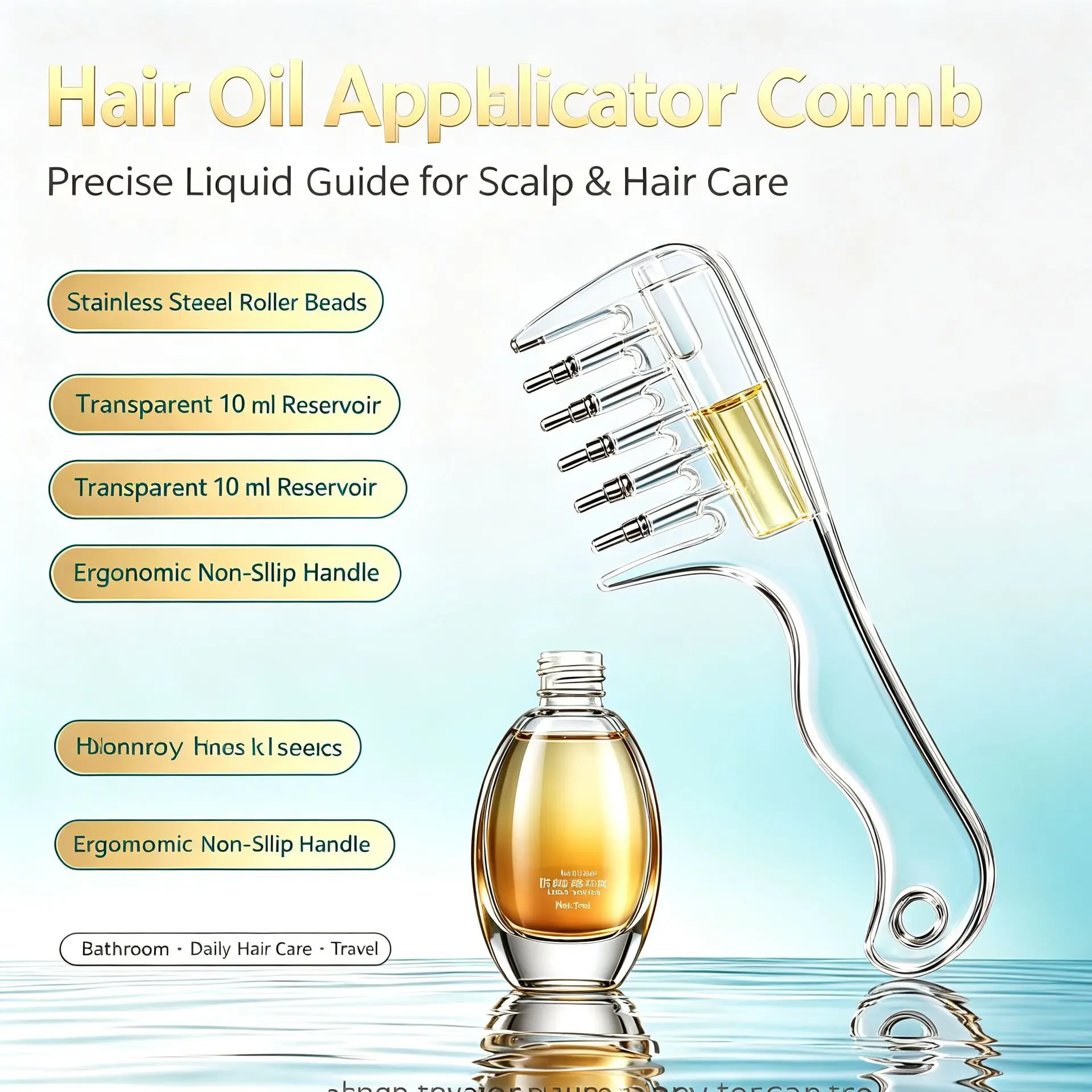 2PCS scalp applicator hair oil applicator metal ball hair growth massage comb transparent liquid storage hair treatment applicator for hair care scalp massaging hair serum dispenser
