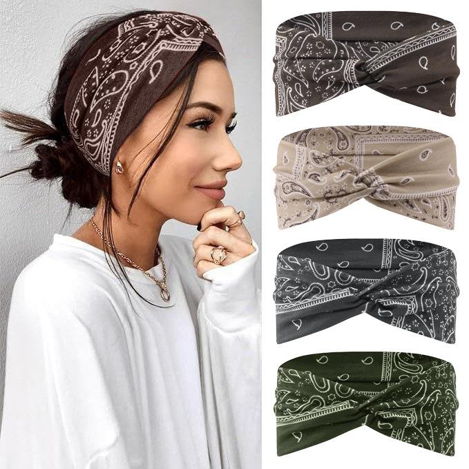Trendy Yoga Headband for Women, Printed Cross Pattern Hairband, Lightweight Breathable Hair Accessories, Stretchable Sports Headband for Workout, Fitness, Daily Wear