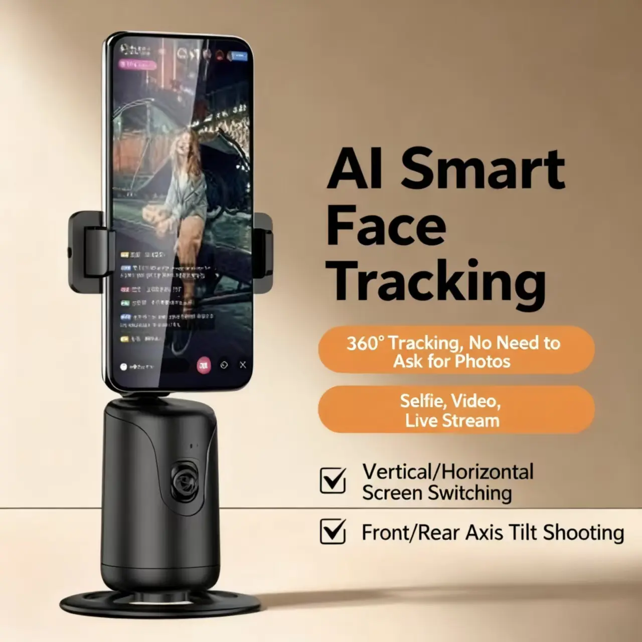 360 Live Panoramic Camera Tripod, Automatic Follow Focus, Ai Face Recognition, Phone Gimbal Stabilizer for Tiktok & Youtube Videos, Selfie Stand