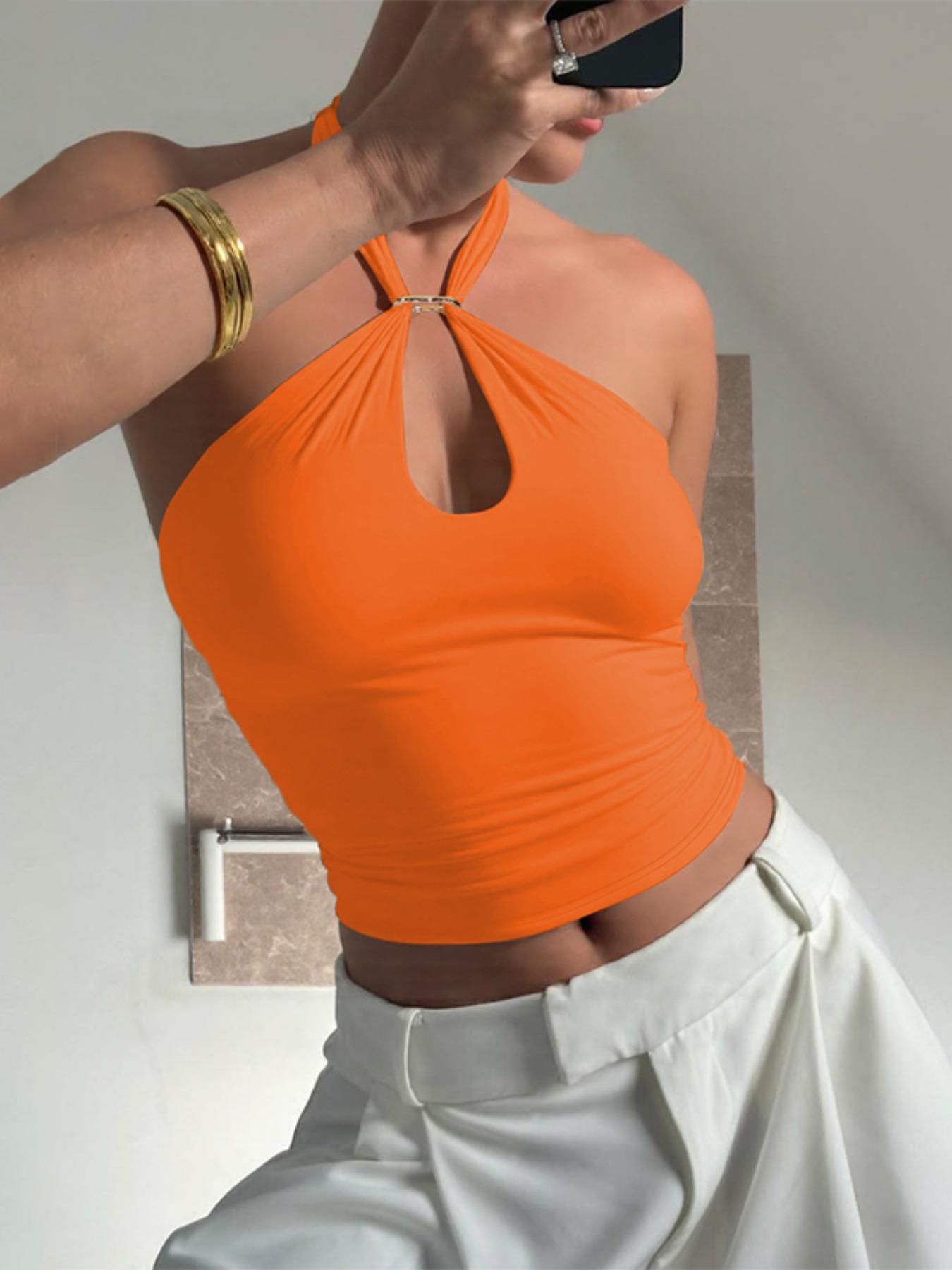 Women's Solid Backless Halter Neck Tank Top, Fashion Casual Adjustable Strap Sleeveless Top for Daily Outdoor Wear, Ladies Clothes for Summer