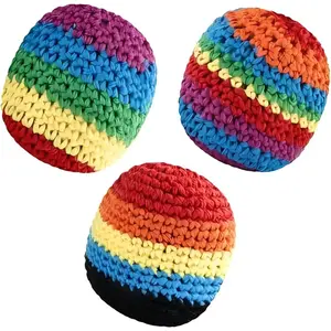 A Man's Tools 3Pcs Hacky Handmade Knitted Footbag, Assorted Footbag Crochet Hacky Balls for Adults, Soft Pellet Filled Sack for Hacky Skill Training, Random Color and Style Sent