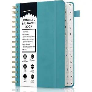 Spiral Address Book with Alphabetical Tabs, Leather Password Book, Address Organizer Telephone Notebook Journal Keep Contact Safe Hardcover Large Print for Seniors  Office 5.8?x8.2?, Green