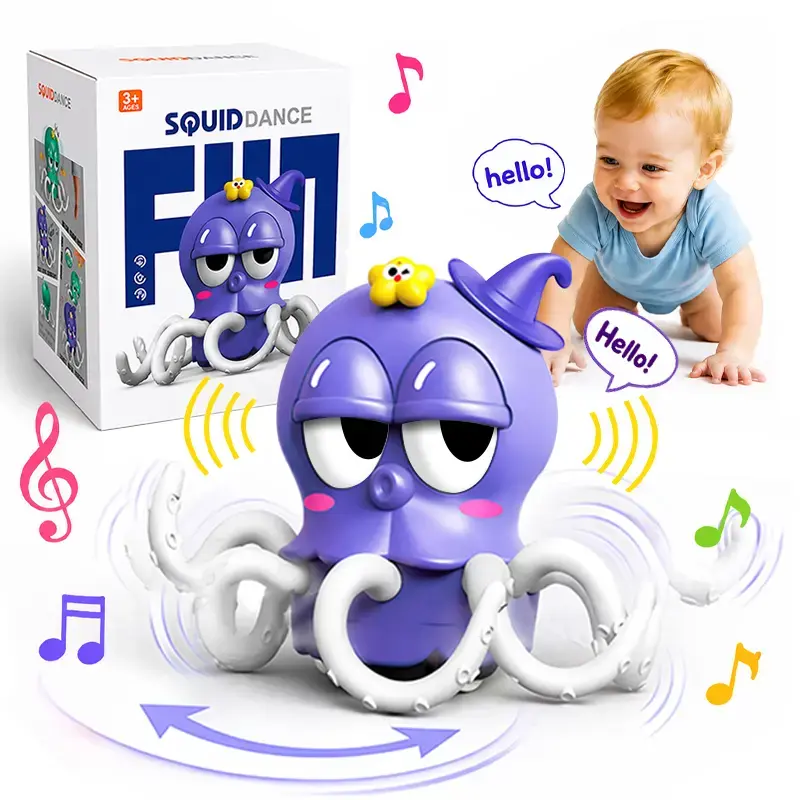 Viral Talking Dancing Squid Toy jj - Voice Mimicking Interactive Electronic Pet with Glowing LED Neon Lights, Catchy Music, Sensory Crawling, Wiggling, Montessori Early Learning Gag Gift for Kids 3+ Years Old