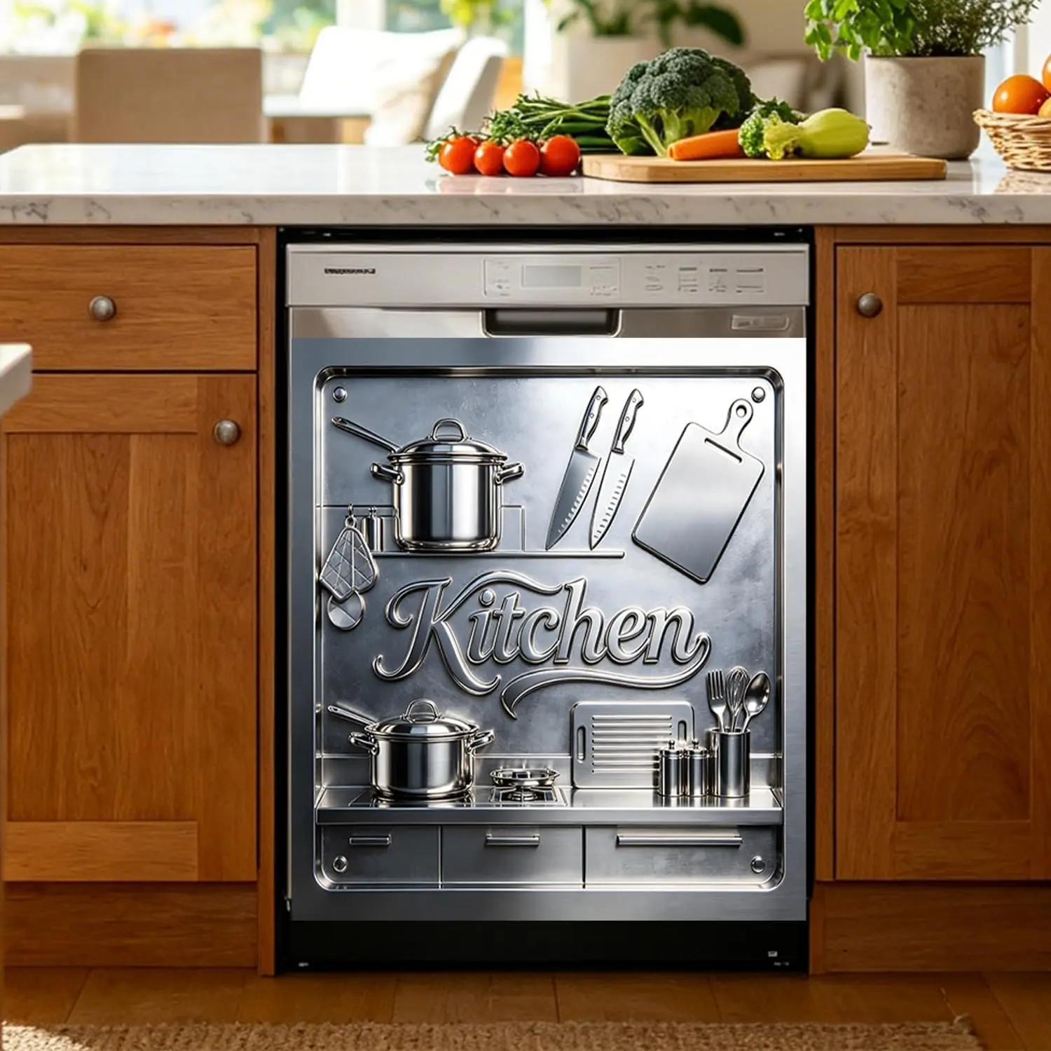 Dishwasher Magnet Cover Stainless Steel, Kitchen Magnetic Decorative Dishwasher Front Panel Cover, Refrigerator Magnet Cover Decal Sticker for Kitchen Home Decor 23x26 Inch