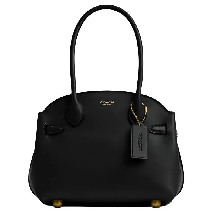 COACH Empire Carryall 21 Handbag for Women – Gold-Tone Hardware, Zip Closure, Crossbody and Shoulder Bag, Black Leather