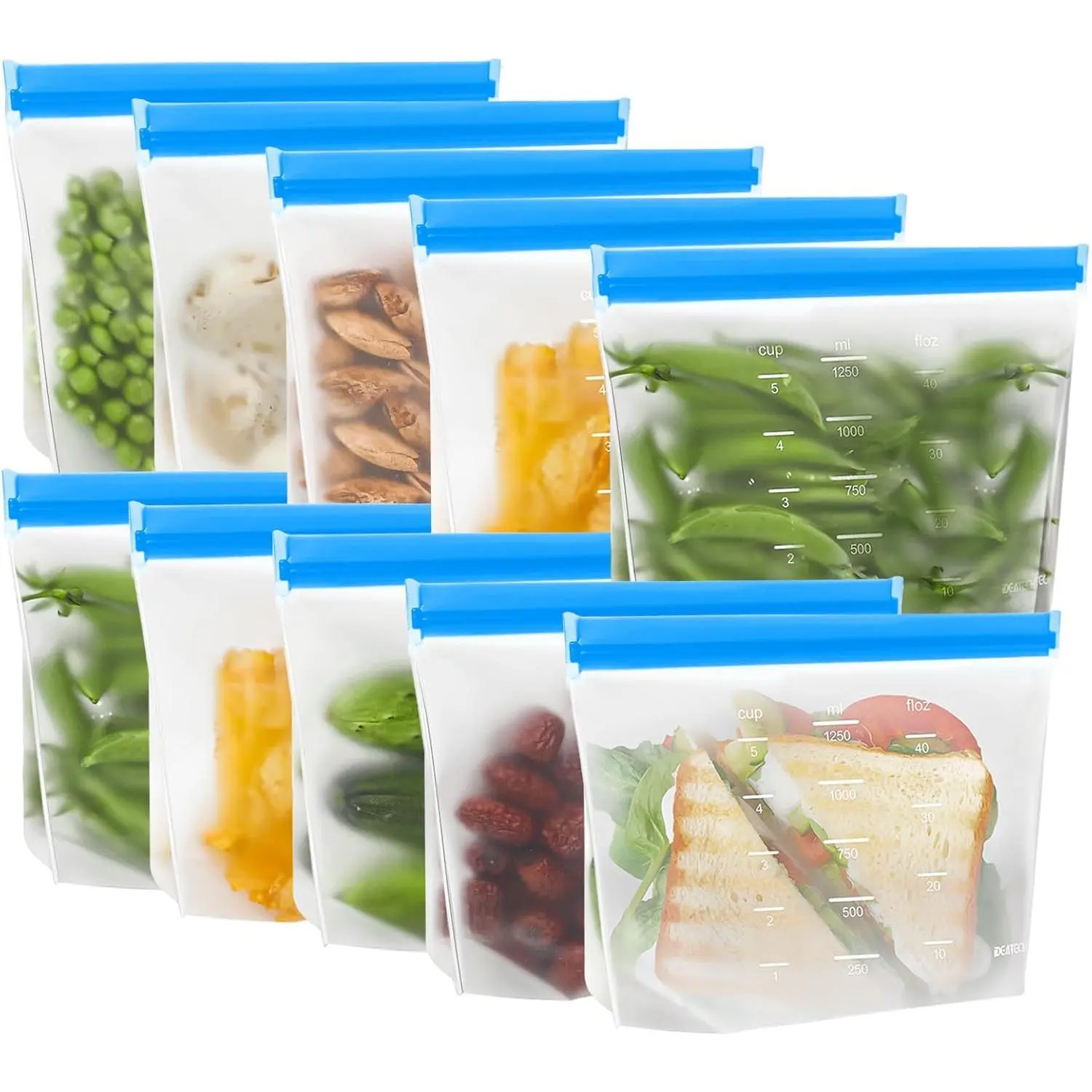 Reusable Sandwich Bags Dishwasher Safe, Quart Freezer Bags Stand Up, Leakproof & BPA Free Reusable Storage Bags for Food Storage, Home Organization, Traval (10Pack)