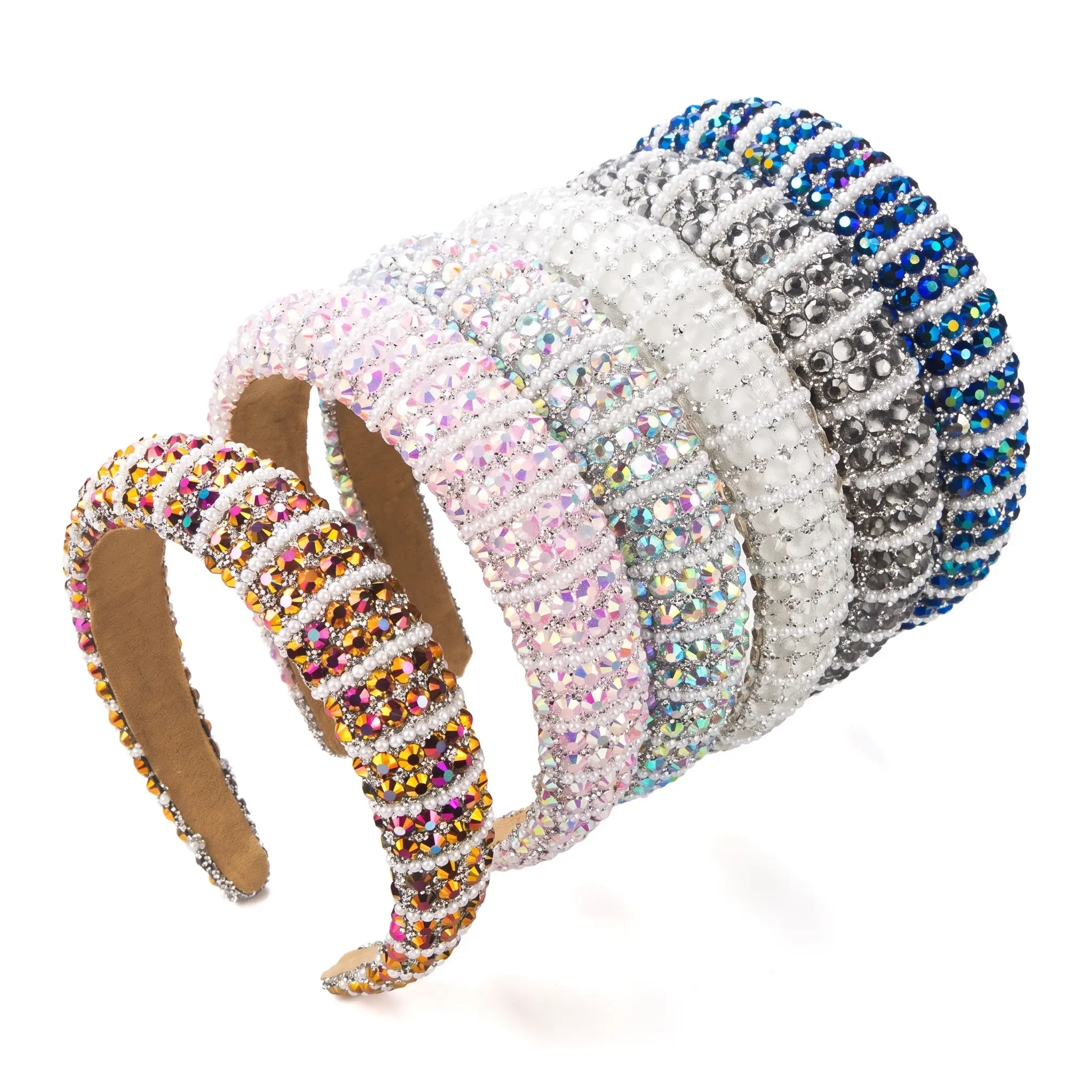 Women's Soft Pearl Sponge Bling Hair Headband - Wide Edge Baroque Rhinestone Diamond Setting, Comfort Fit Fashion Headbands, Casual Party & Commute Essential Hair Style Accessory
