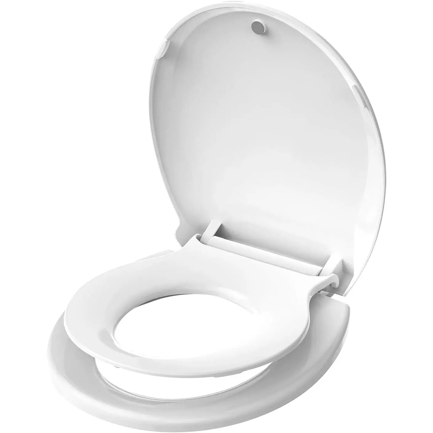 Toddler Toilet Seat with Potty Training Seat Round 16.5inch, 2 in 1 Toilet Seat  Family Built-in Baby Seat Removable, Soft Close + Easy Clean, PP Safe Material, White