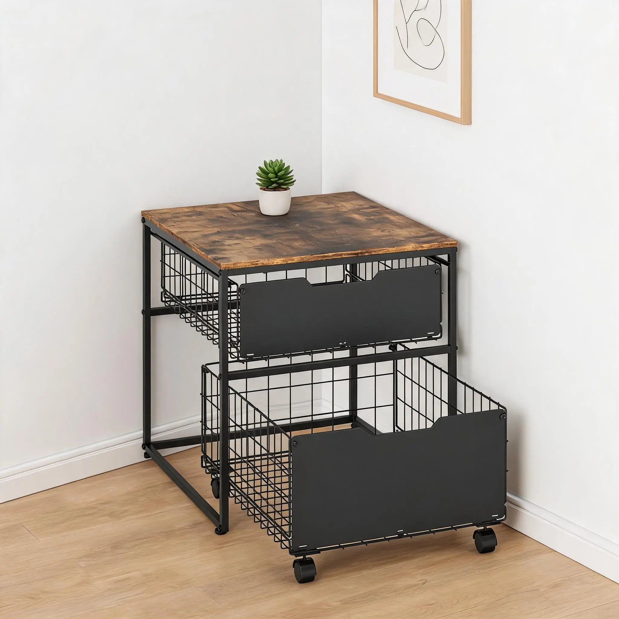 Mini Fridge Stand Table 22x22 in - Metal Storage Drawer Basket - Compact Refrigerator Cart for Dorm Kitchen