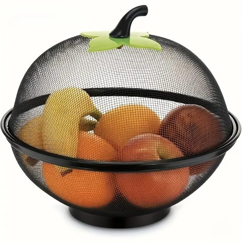 Metal Fruit Storage Basket with Mesh Cover, Rust-Resistant, Ventilated, Durable, Ideal for Kitchen, Camping, Picnic, Christmas Decor, Metal Storage Baskets