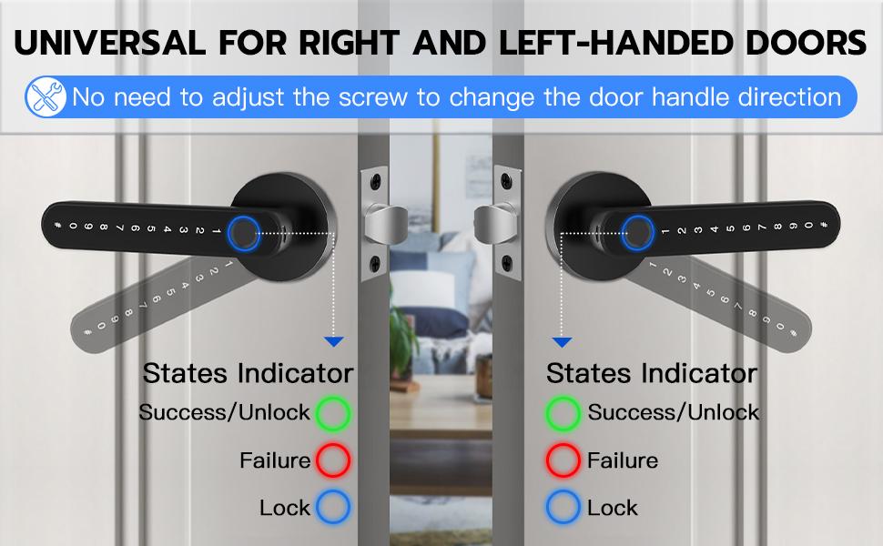 Door Knob Lock, Door Lock with Code Handle, Biometric Security Locking Door Lever Locks for Bedroom Indoor Room - Black