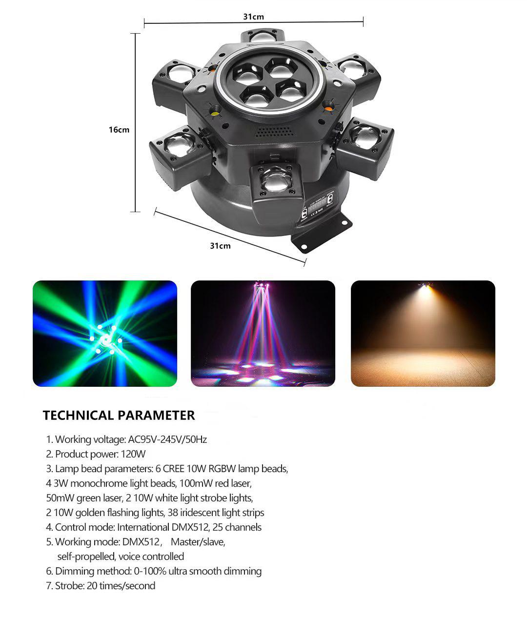 150W Moving Head DJ Lights 6 Arms Party Lights RGBW 6-IN-1 LED Stage Lights with Strobe Beam & Remote Control DMX512 for Wedding Party Disco KTV Event