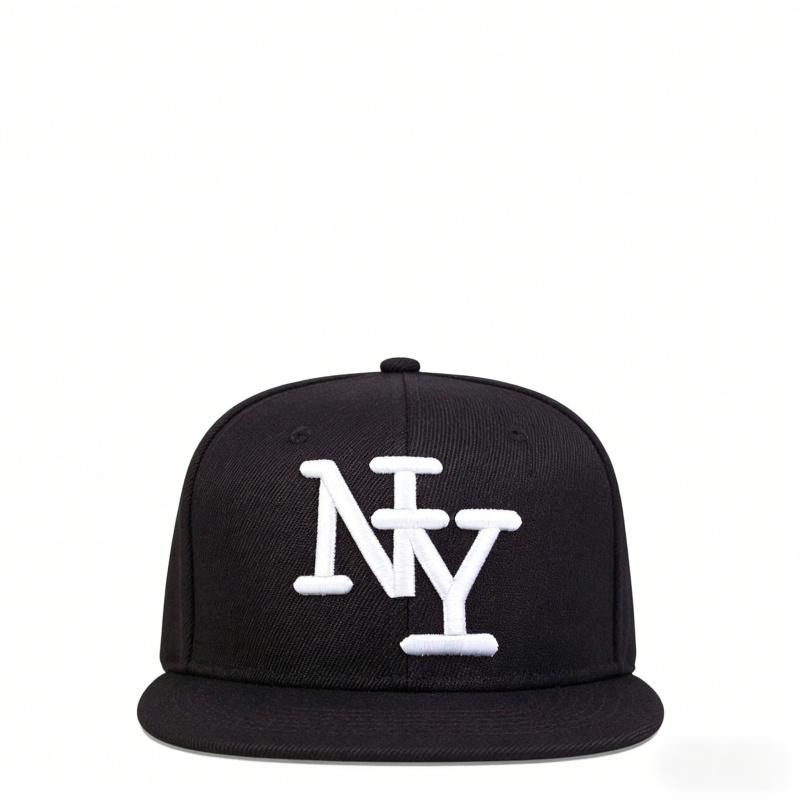 Flat-brim baseball cap with 3D NY embroidery, fully enclosed flat-brim cap, unisex, suitable for street dance, large head circumference hat