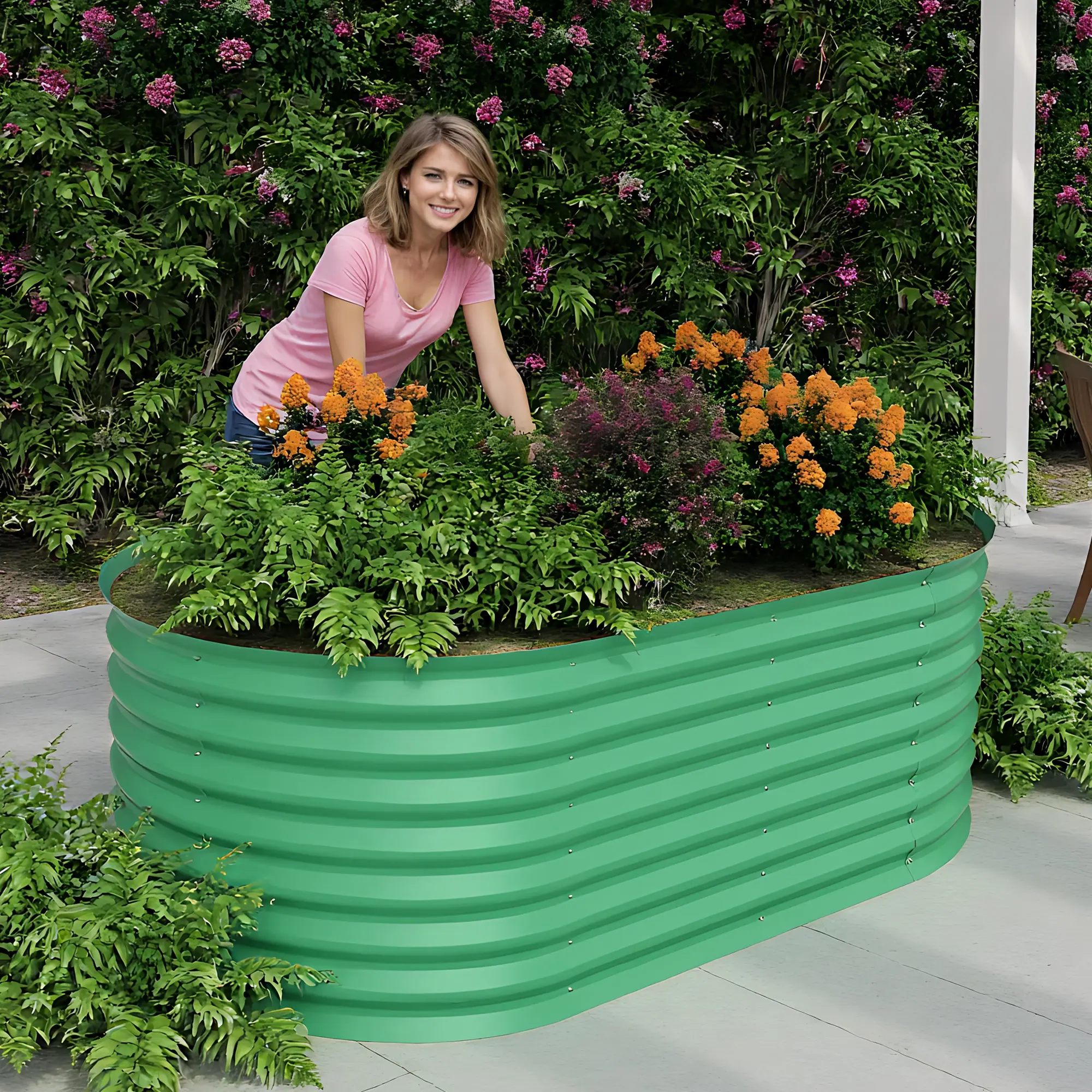Garvee Large Galvanized Metal Raised Garden Bed – Rust-Resistant Outdoor Planter Box, Deep Root Design, Safe Edges, Easy Assembly for Vegetables, Flowers, Herbs – Multiple Sizes, Beige/Green