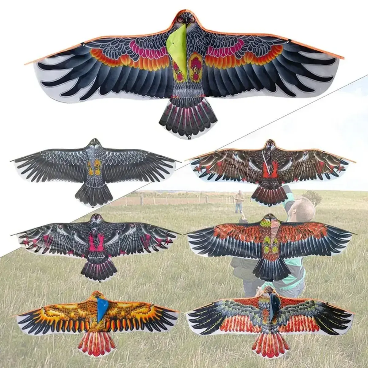 Eagle Kite, 1.1m Large Flying Bird Kite with 30m Kite Line, Outdoor Sports DIY Toy for Kids Family Garden Trip Gift