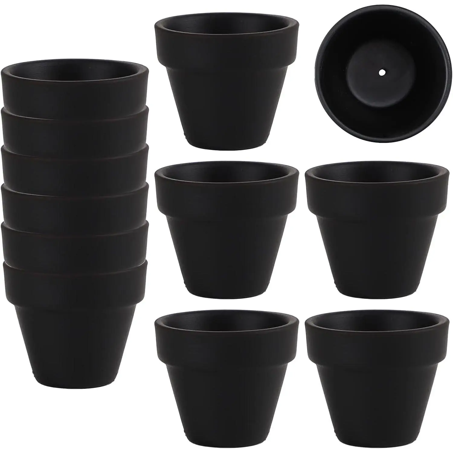 Mini Black Terracotta Clay Flower Pots 2 inch with Drainage Holes for  Cactus  lithop, Small Succulent Planter   Pot,(FC-48-12-B)