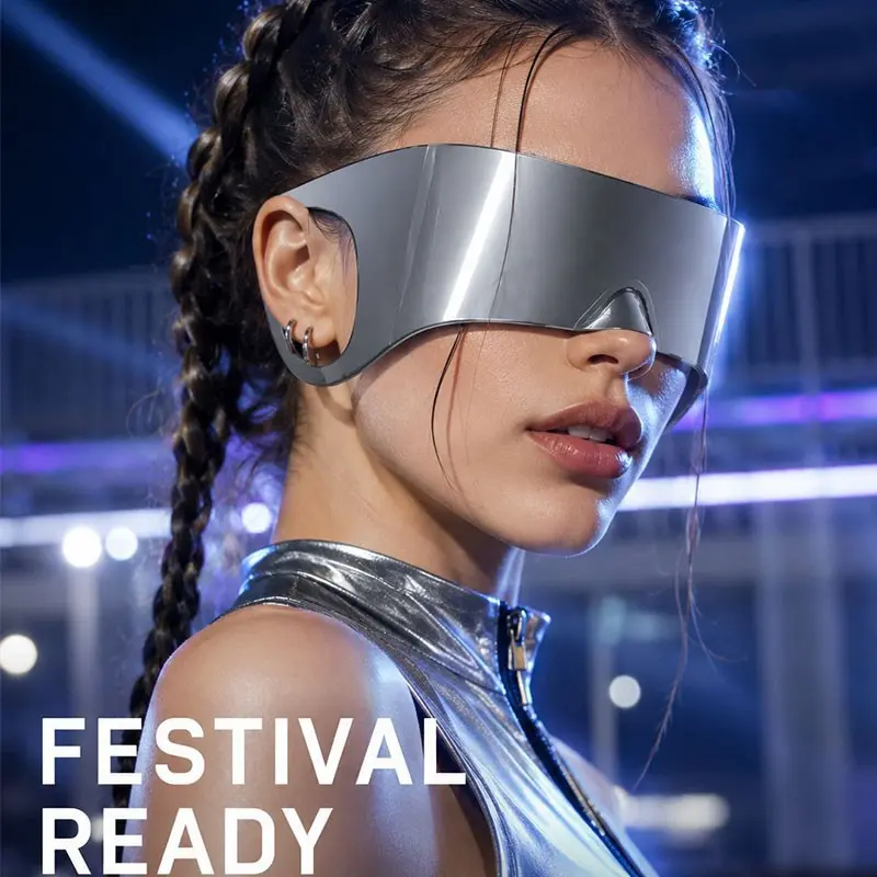 New Cyberpunk Style Sunglasses, Trendy Hang Ear Design, Punk Future Tech Large Frame Shades, Fashionable Eyewear for Men and Women