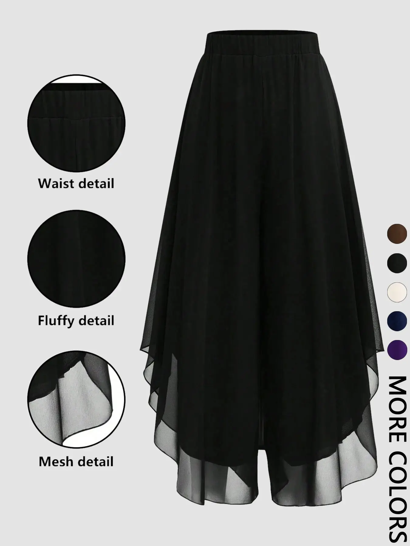 Women's Elastic High-Waisted Seven-Quarter Skirt Pants, Loose Skirt, Asymmetrical Flowy Mesh Outer Layer, Lightweight & Elegant, Perfect for Everyday, Dates, Weddings, Travel, Casual Wear