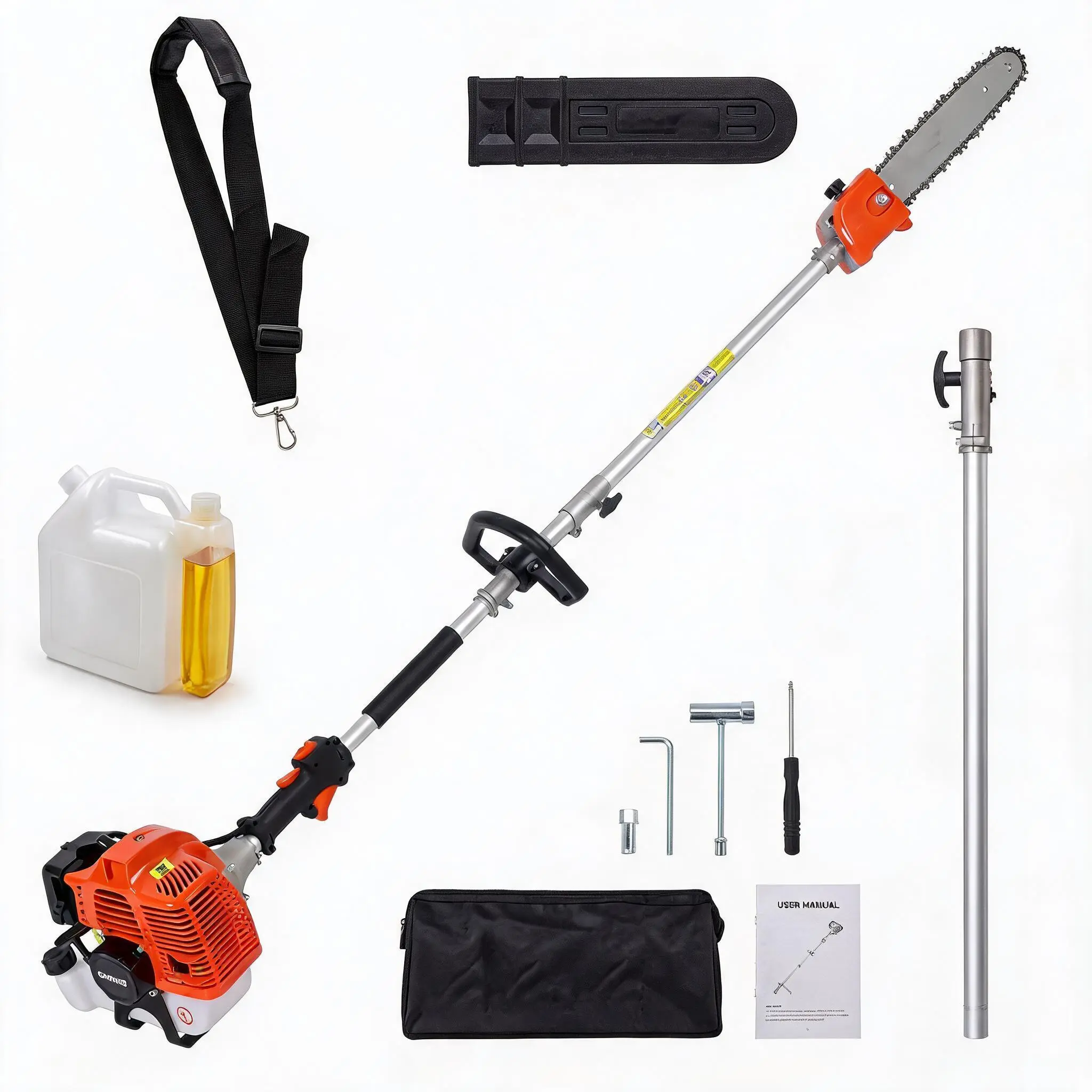 High Reach Gas Pole Saw 43cc 2-Stroke – 12" Bar, Up to 16ft, 1200ml Tank, Wireless Tree Trimmer Kit for Branch Cutting & Yard Maintenance