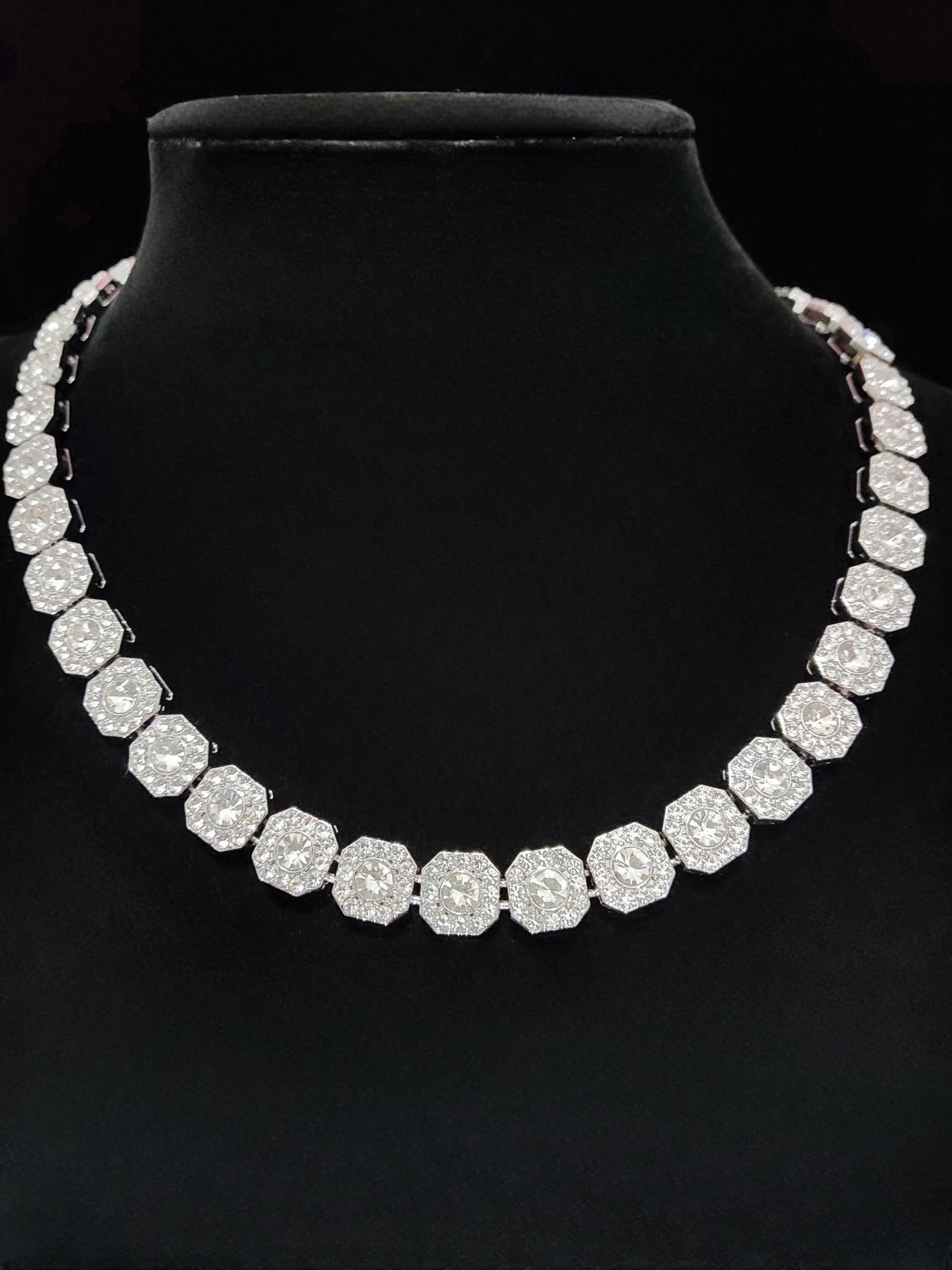 Artificial Zircon Decorated Cross Pendant Necklace & Chain Necklace, Cuban Cross Necklace, Punk Style Jewelry for Party, Daily Decor for Boy, Trendy Exquisite Hip Hop Jewelry for Birthday Gift