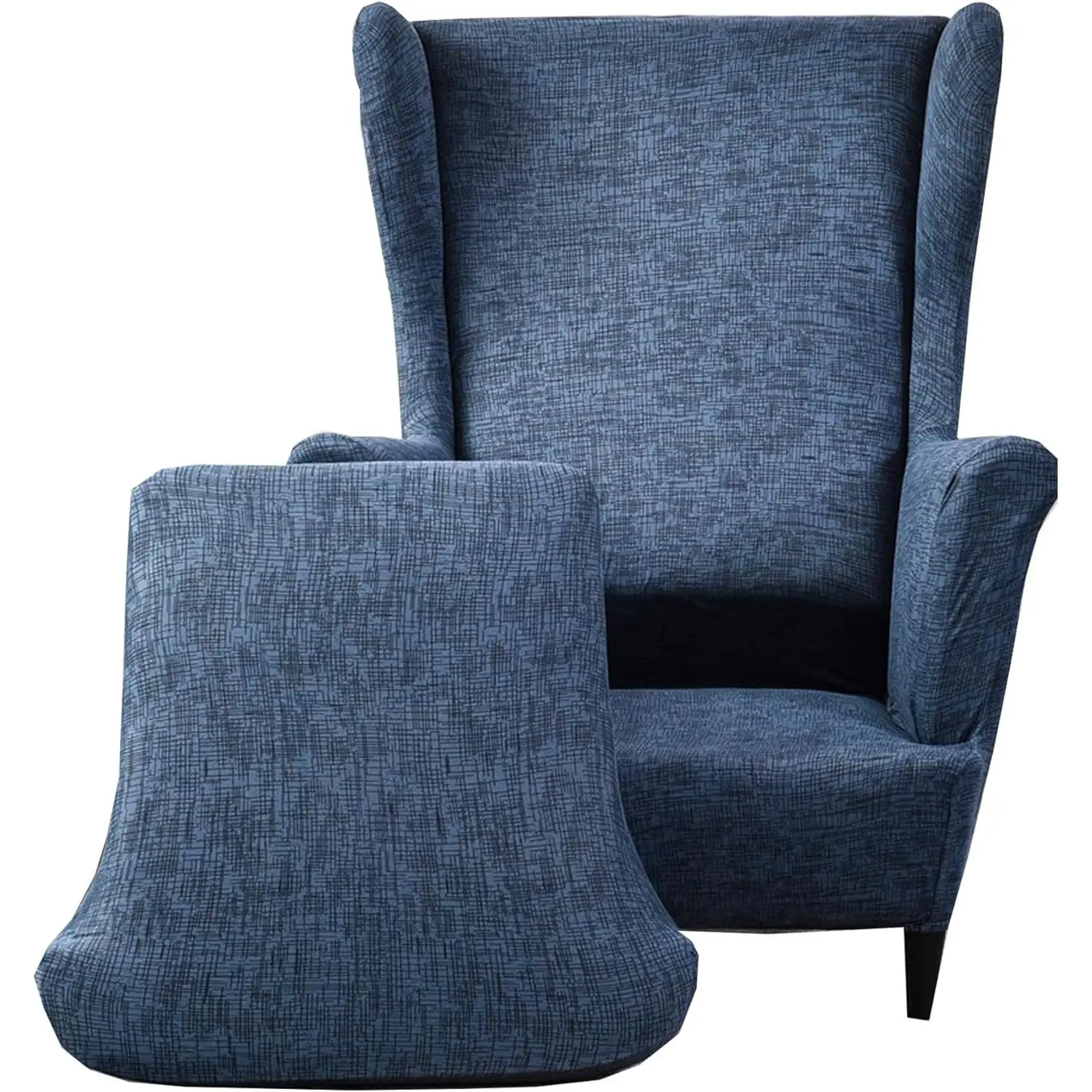 Printed 2 Piece Stretch Wingback Chair Slipcovers Spandex Fabric Armchair Covers with Elastic Bottom for Living Room Bedroom Wingback Chair, A02