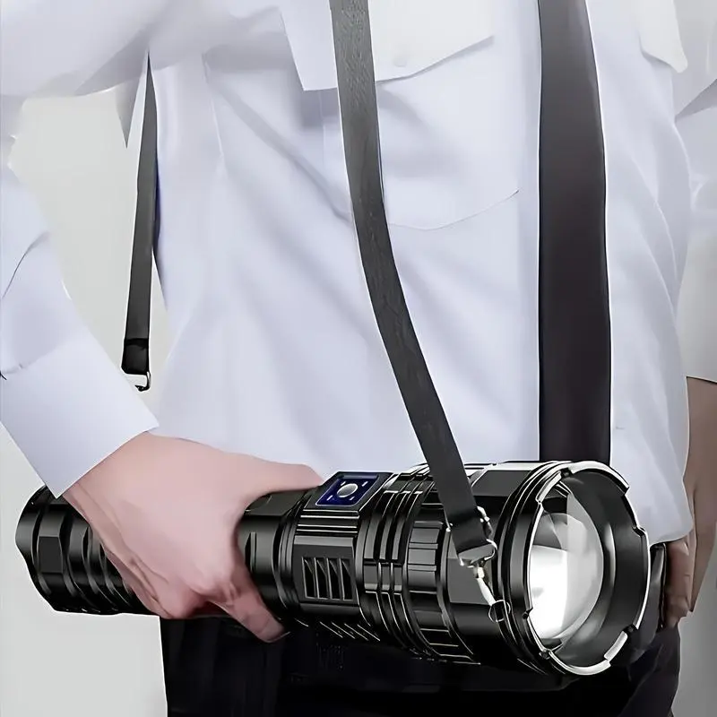 SKYWOLFEYE 2-in-1 Strong Flashlight Power Bank - USB Port, Digital Power Display, Rechargeable, Zoomable, Waterproof, Adjustable Brightness, EDC Survival Camping Outdoor Gadget, Outdoors