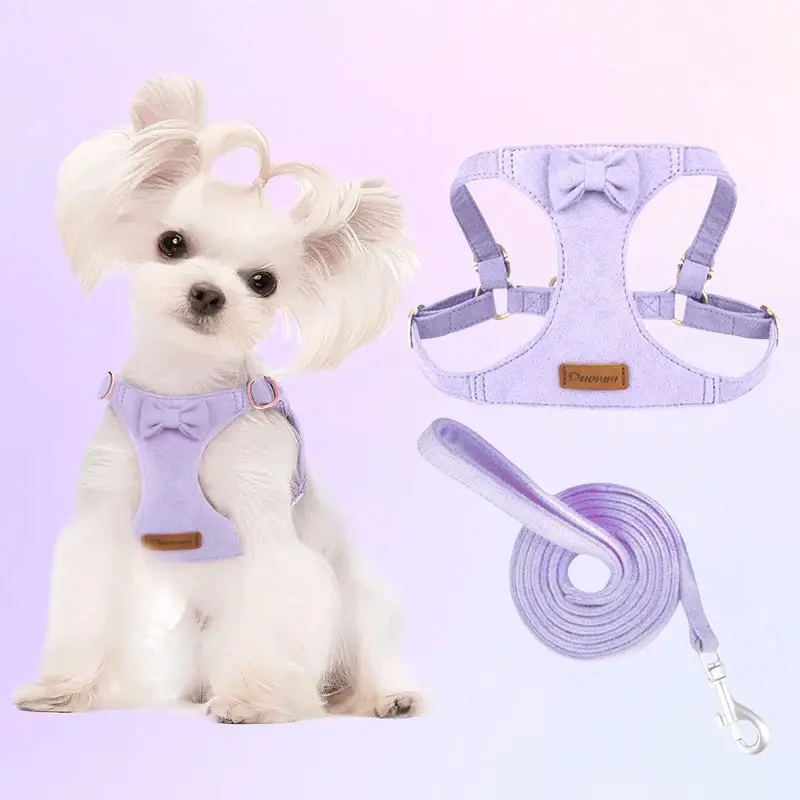 Trendy Premium Suede Dog Harness Leash Set -Small Dog Adjustable Pet Chest Strap Soft Durable Puppy Kitten Fashion Accessories