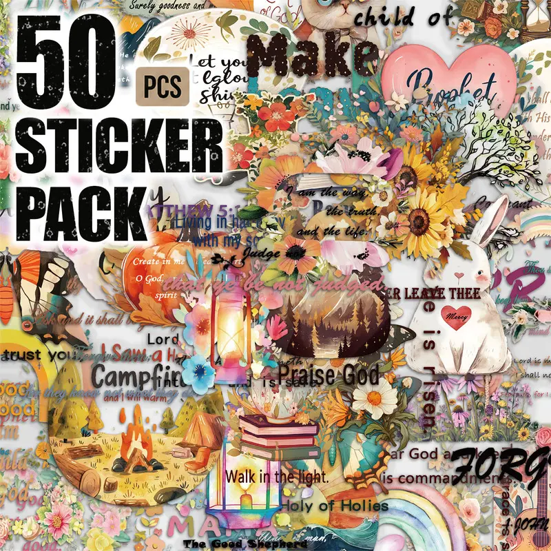 50pcs*5packs Bible Aesthetic Vinyl Stickers Pack for Laptop Water Bottle Phone Case Skateboard Journal Scrapbook DIY Decoration