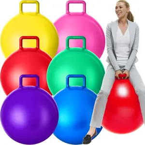 6 Pcs 32 Inch Inflatable Hopper Bouncing Ball for Adults with Handle and Air Pump for Indoor Outdoor Sport Exercise Fun Easter Basket Stuffers Gifts Rainbow Colors