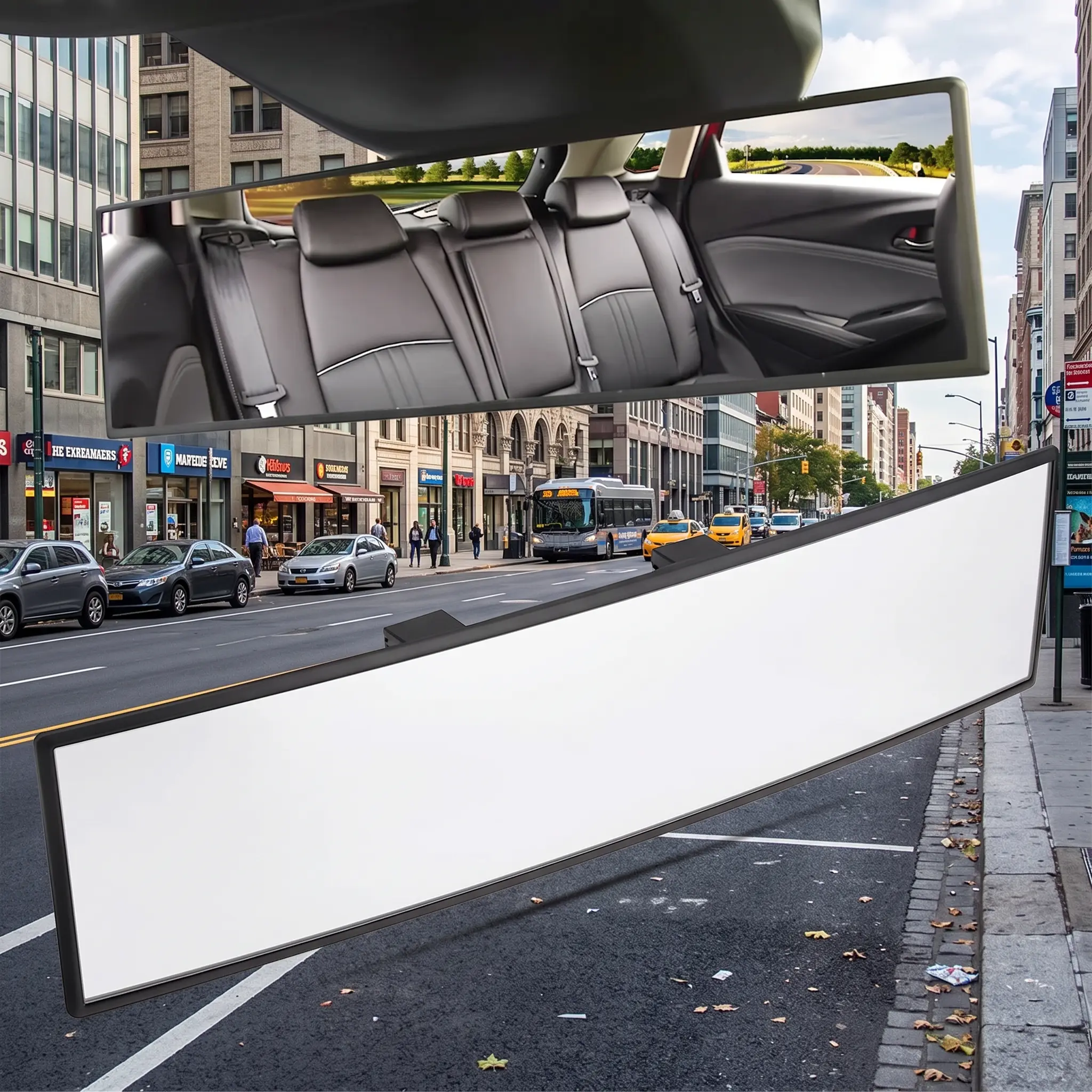 11.22in Universal Panoramic Convex Extended Rear View Mirror - High-Quality Glass Vehicle Accessory, Anti-Fall Design, Reversible for Passengers, Easy Installation, Car Interior Accessories, Fits Cars/Trucks, Blind Spot Gadgets-YY2