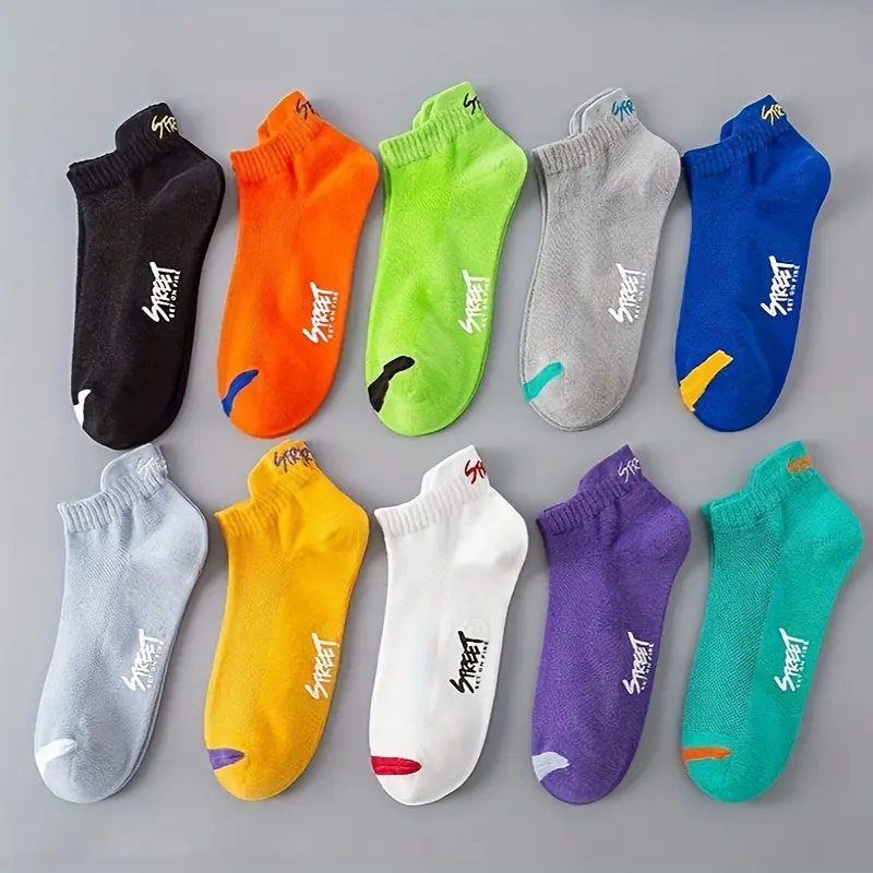 10 pairs of men's socks, anti-odor, sweat-absorbing short socks, low-cut sports socks for summer and all seasons, shallow boat socks for men and students