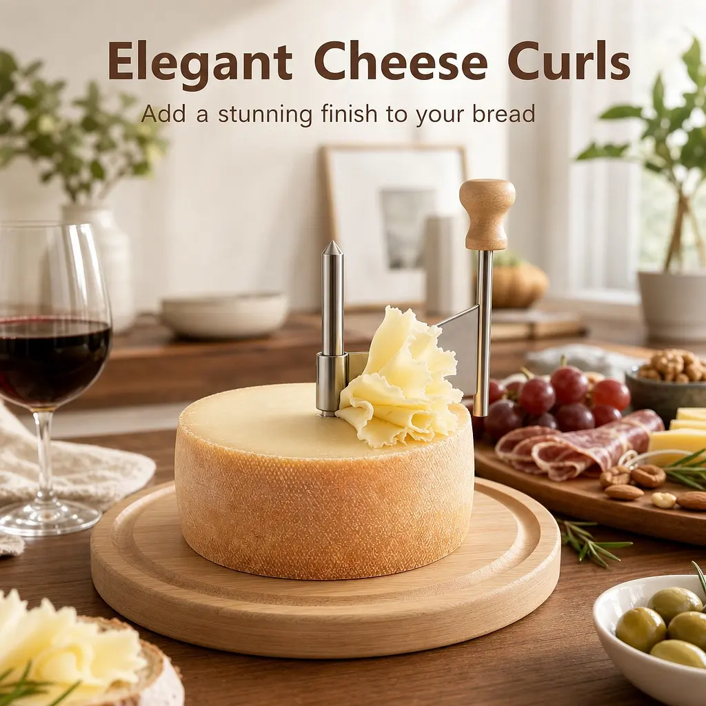 Littleox Cheese Curler with Wooden Base Stainless Steel Girolle Cheese Shaver Wheel Rose Shaped Cutter Manual Chocolate Shaver for Tête de Moine