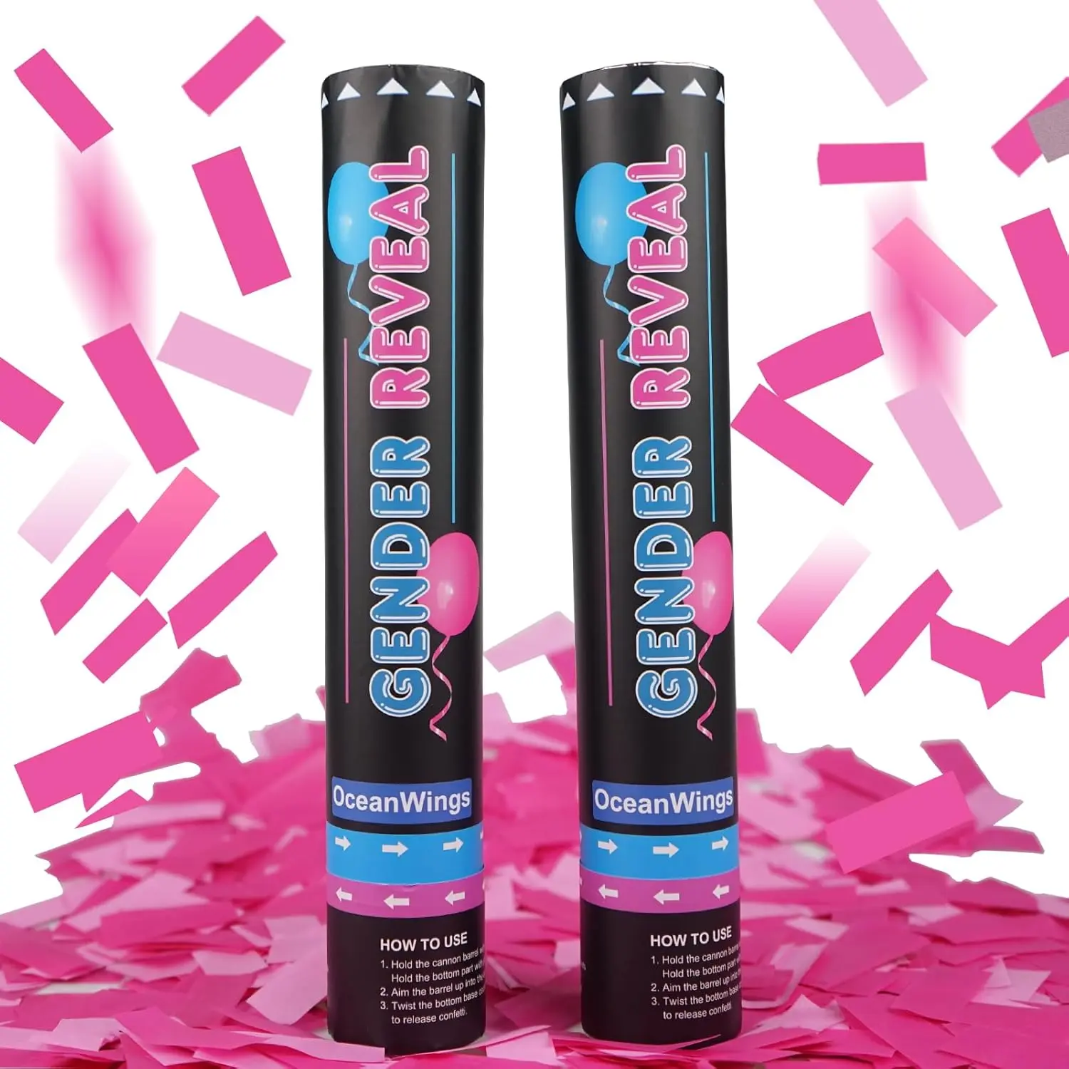 Biodegradable Gender Reveal Pink Confetti Cannon Party Supplies - 2 Packs Fire Retardant Party Poppers with Playful Sprays, Confetti & Streamers for Girl Baby Reveal Decorations & Favors, Paper