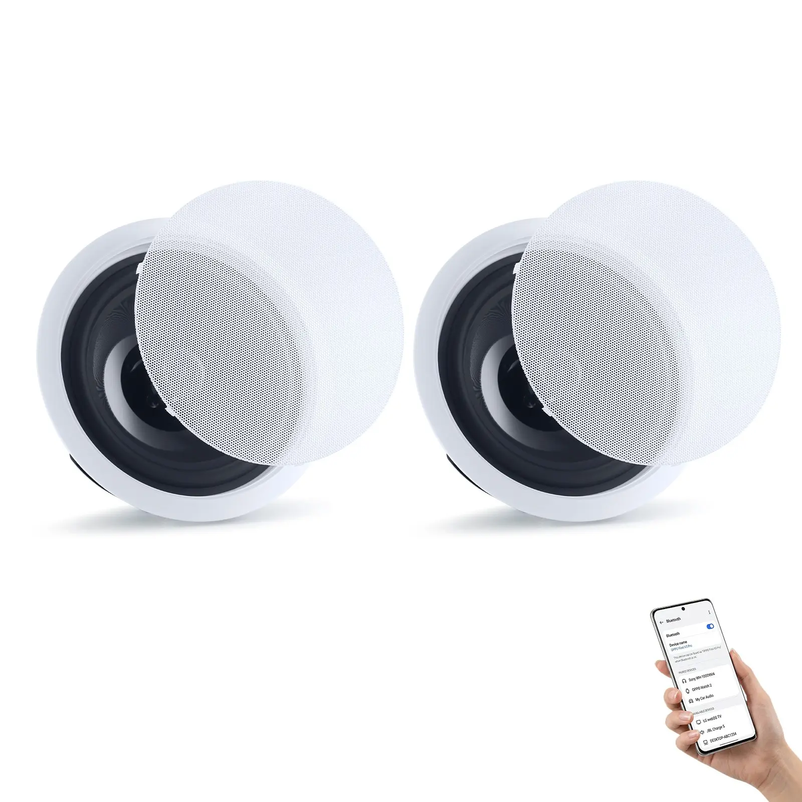 VEVOR Bluetooth Ceiling Speakers, 8", In Ceiling & In-Wall Speaker System with Amplifier, 2-Way Flush Mount Speakers, for Damp Humid Placement, Home Theater, Living Room, or Covered Patio, 1 Pair