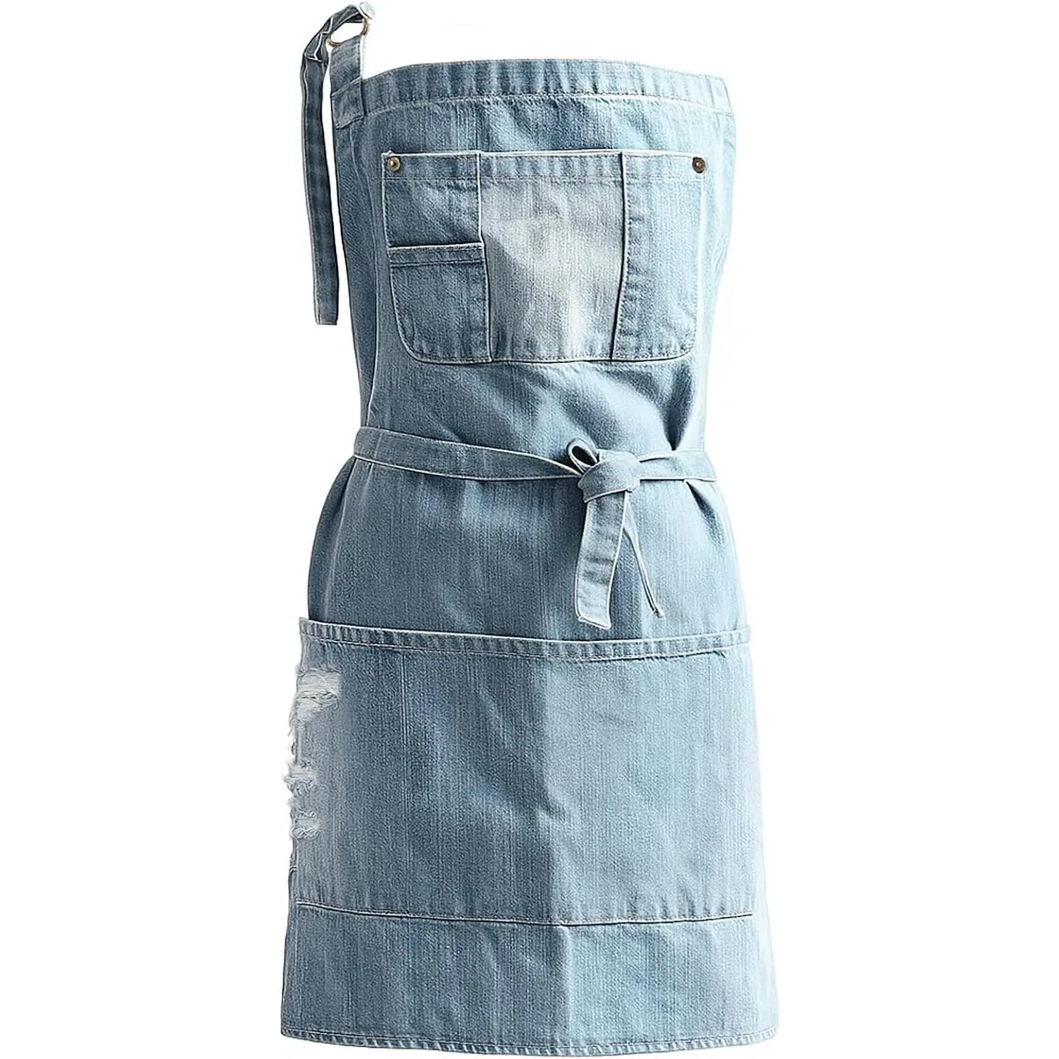 Denim Apron With 5 Pockets for Kitchens, Hairstylist Aprons for Women Men, Adjustable Bib Jean Apron for Arts Cafe Work