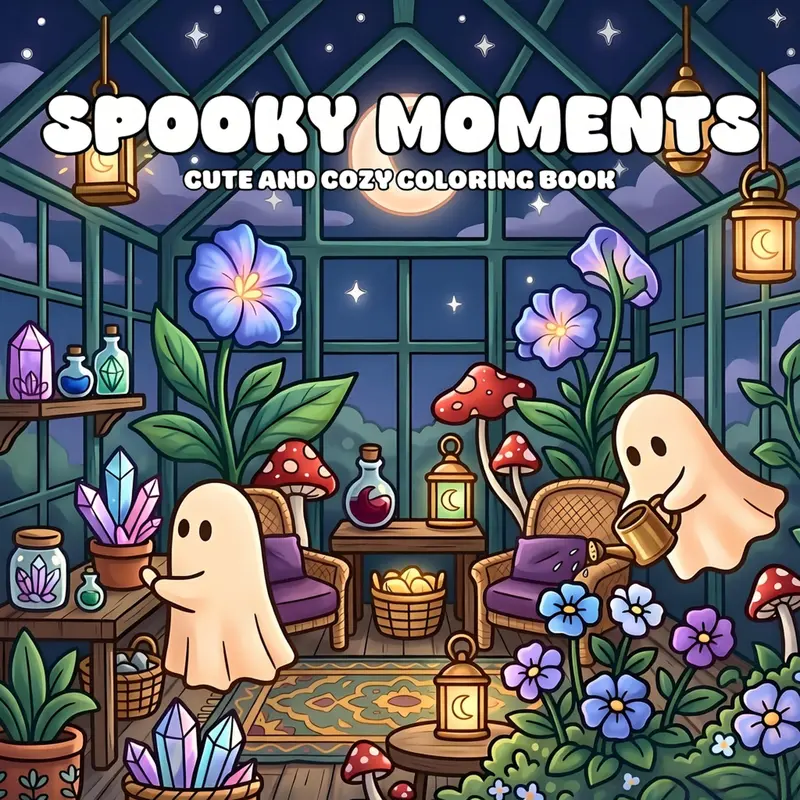 Spooky Moments Cute Cozy Fun Creativity Coloring Book, Ghost Spooky Season Halloween Stress Relief Adult Kids Activity Book,Halloween gifts and school supplies gifts