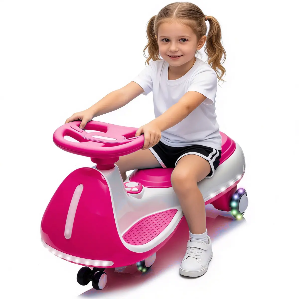 12V Kids ride on Electric Wiggle Car W/2-in-1 Smart Design,Controllable LED Lights,Flashing PU Wheels&Wide front auxiliary wheels,Triangular Stability Frame,5MPH Max Speed,Bluetooth Music,for kids 3-8, After Dark, Polyurethane, 3-8 Years