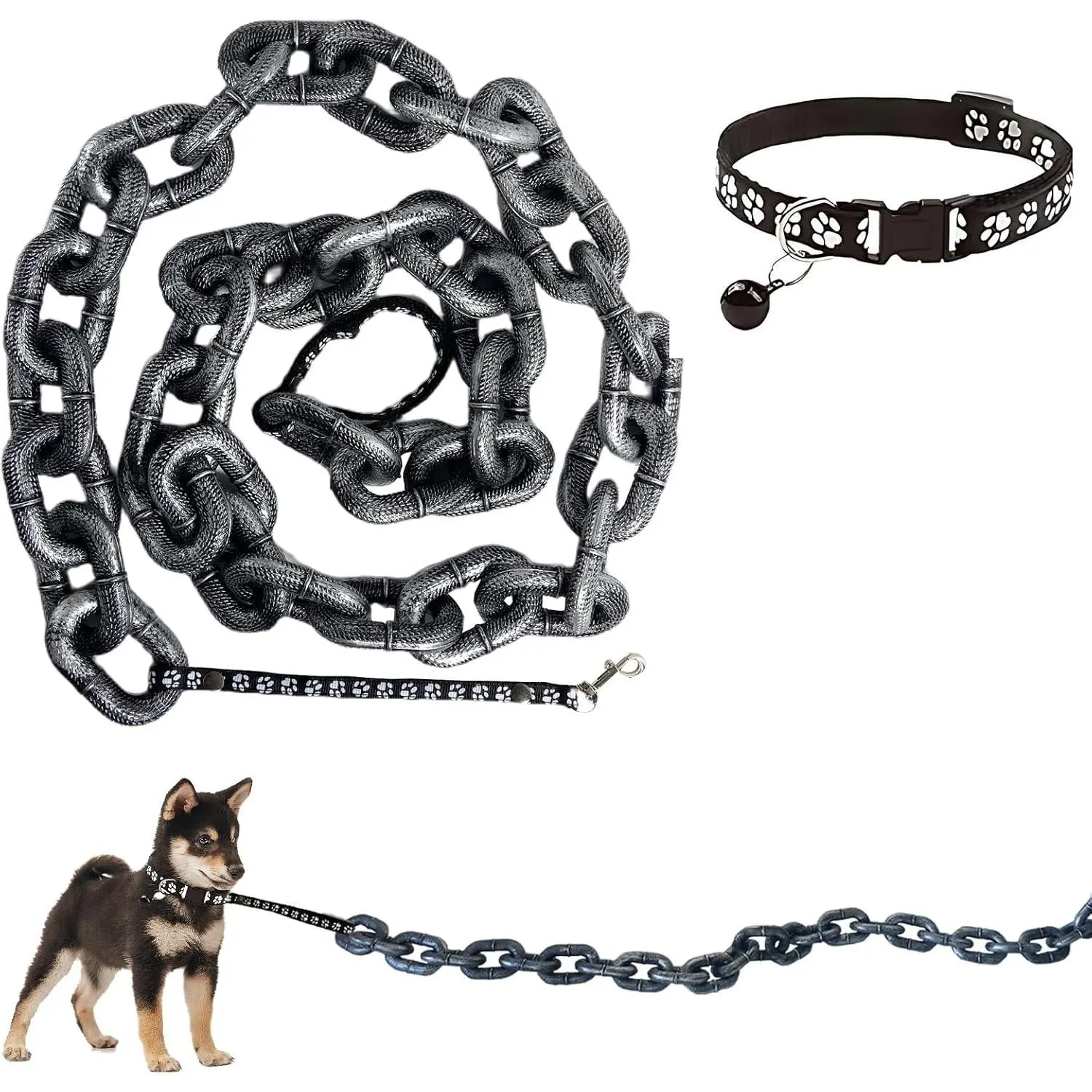 6 Ft Funny Dog Leash - Giant Plastic Chain Leash with Puppy Collar for Small Dogs Cats and Puppies Black Funny Chain Dog Leash