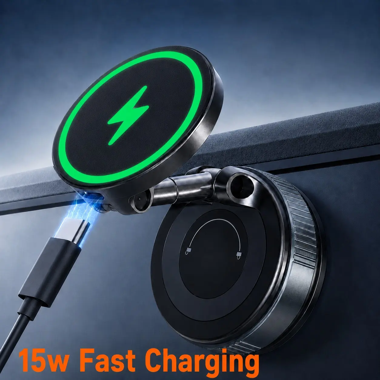 15W Fast Charging MagSafe Car Mount, 360° Adjustable Magnetic Wireless Phone Holder with Vacuum Suction Cup for Dashboard, Windshield and Smooth Surfaces